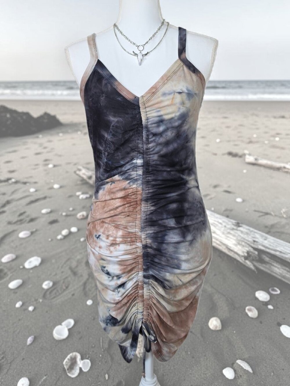 Heart & Hips Large Ruched Bodycon Mini Dress Navy Tie Dye Y2K Club Beach Summer